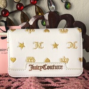 NWT Juicy Couture White/Gold Glitter Stargirl Elongated Bifold Wallet